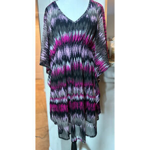 INC International Concepts Sheer Nylon Caftan Overlay Cinch Waist Dress M 6-10